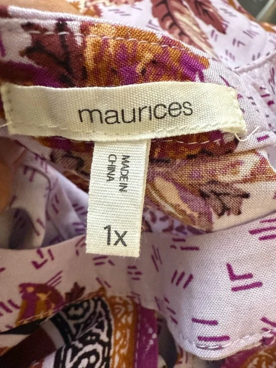 Maurices Lavender Floral Boho V-Neck Tunic with Rust and Purple Panels - Picture 2 of 4